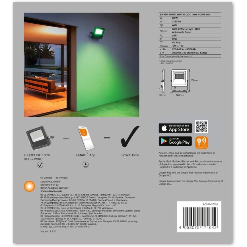 Ledvance - LED RGBW Strålkastare SMART+ FLOOD LED/30W/230V IP65 Wi-Fi