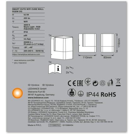 Ledvance - LED RGBW Utomhus Väggbelysning SMART+ CUBE LED/9,5W/230V IP44 Wi-Fi