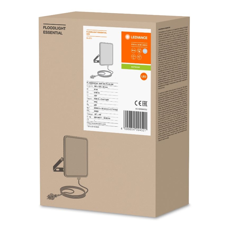 Ledvance - LED Väggstrålkastare för utomhusbruk FLOODLIGHT ESSENTIAL LED/30W/230V 4000K IP65