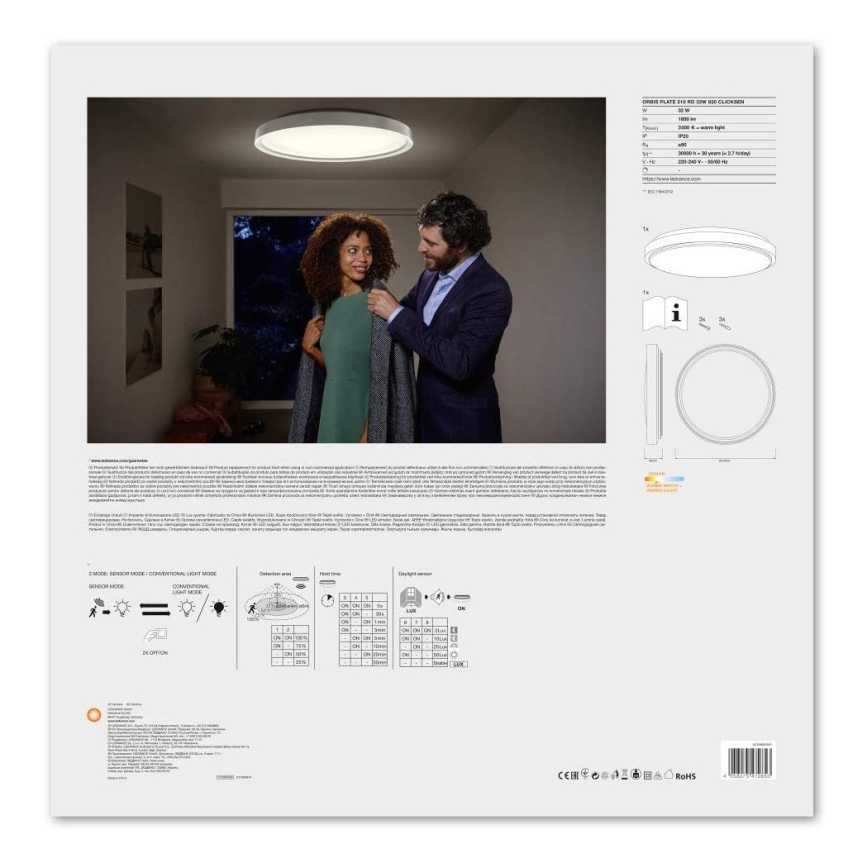 Ledvance - LED taklampa med sensor PLATE LED/32W/230V 3000K