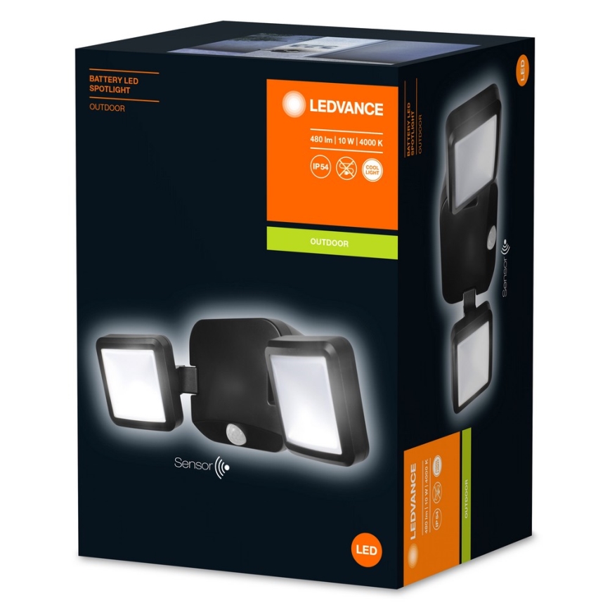 Ledvance - LED Utomhus vägglampa med sensor BATTERY 2xLED/10W/4xD IP54