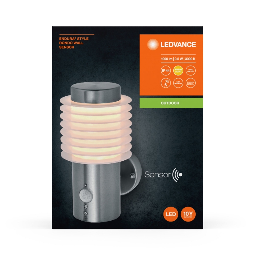 Ledvance - LED Utomhus vägglampa med sensor ENDURA RONDO LED/9,5W/230V IP44 krom