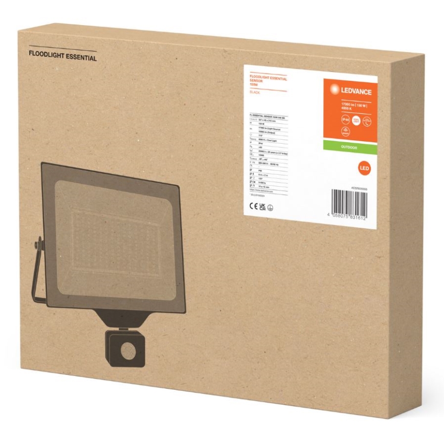 Ledvance - LED Väggstrålkastare för utomhusbruk med sensor FLOODLIGHT ESSENTIAL LED/150W/230V IP65