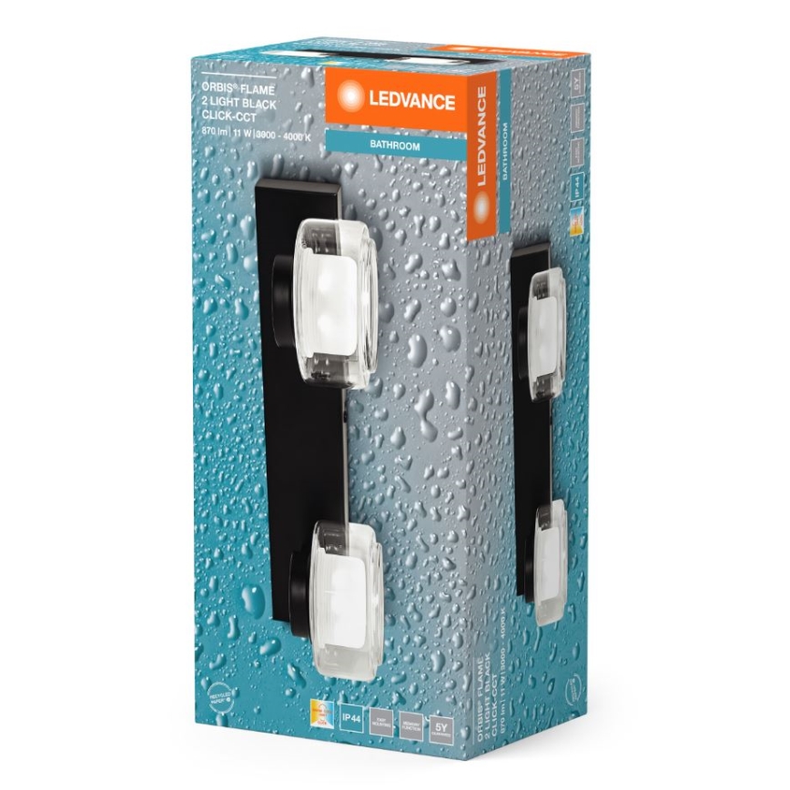 Ledvance - LED Vägglampa för badrum ORBIS FLAME 2xLED/5,5W/230V 3000/4000K IP44 svart