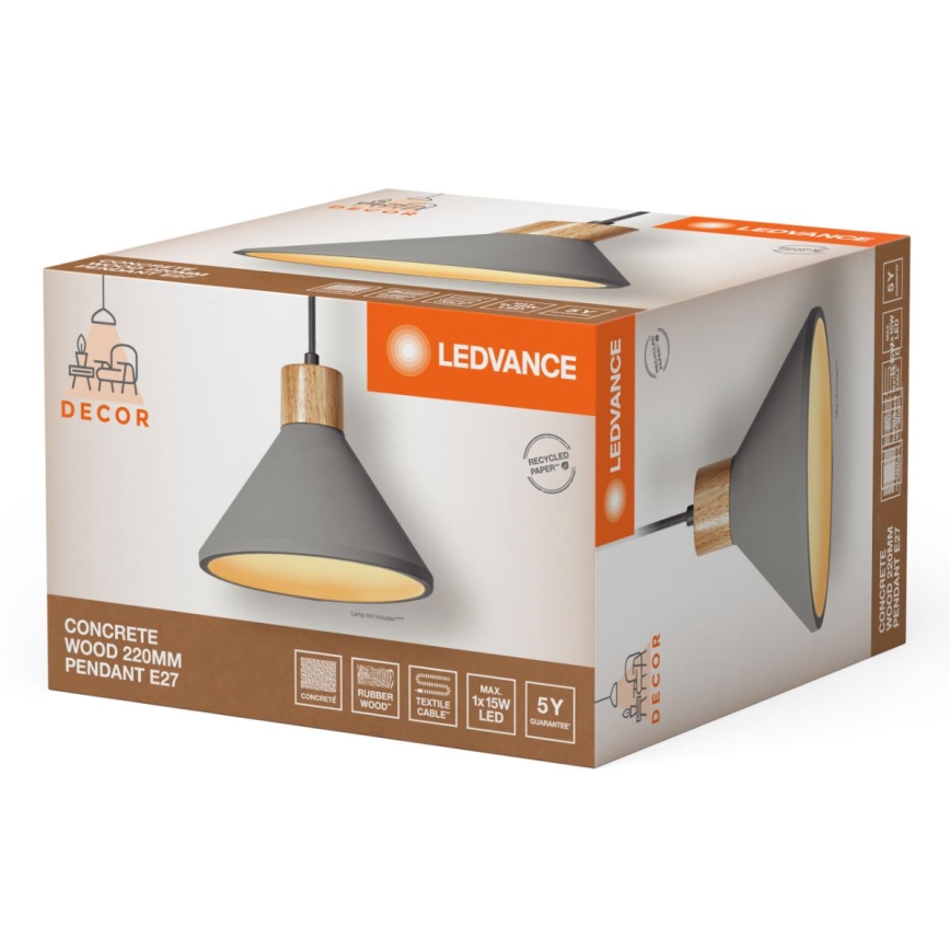 Ledvance - Ljuskrona med textilsladd DECOR CONCRETE 1xE27/15W/230V diameter 22 cm betong grå