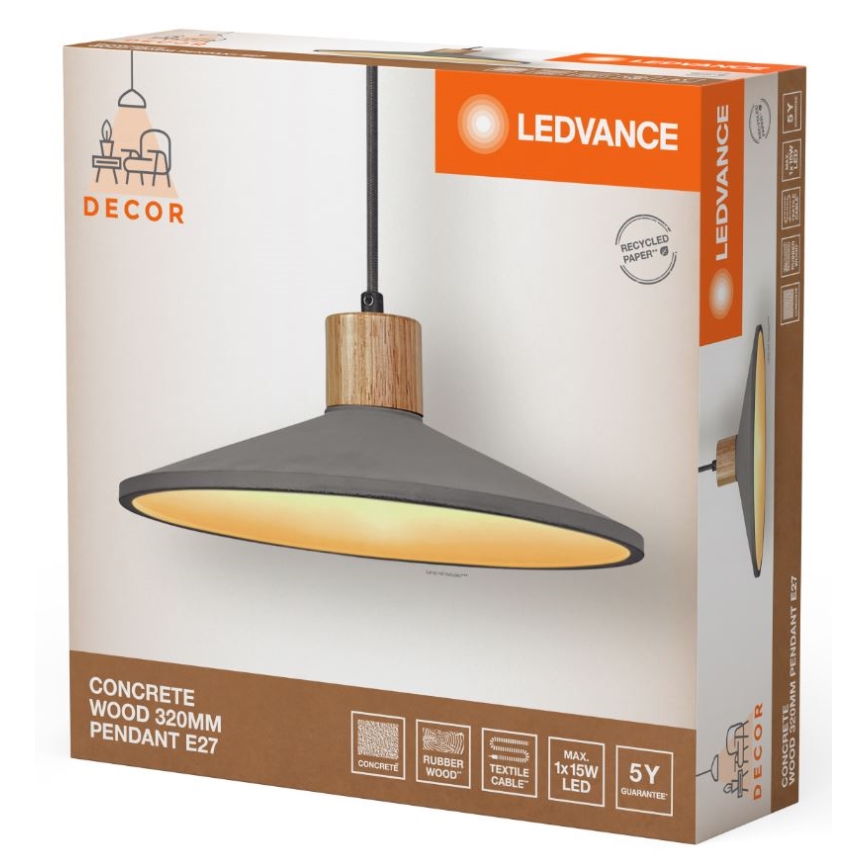 Ledvance - Ljuskrona med textilsladd DECOR CONCRETE 1xE27/15W/230V diameter 32 cm betong grå