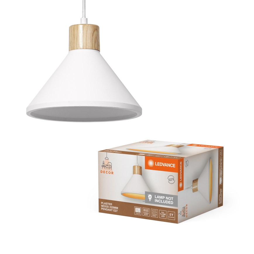 Ledvance - Ljuskrona med textilsladd DECOR PLASTER 1xE27/25W/230V diameter 22 cm plåster vit