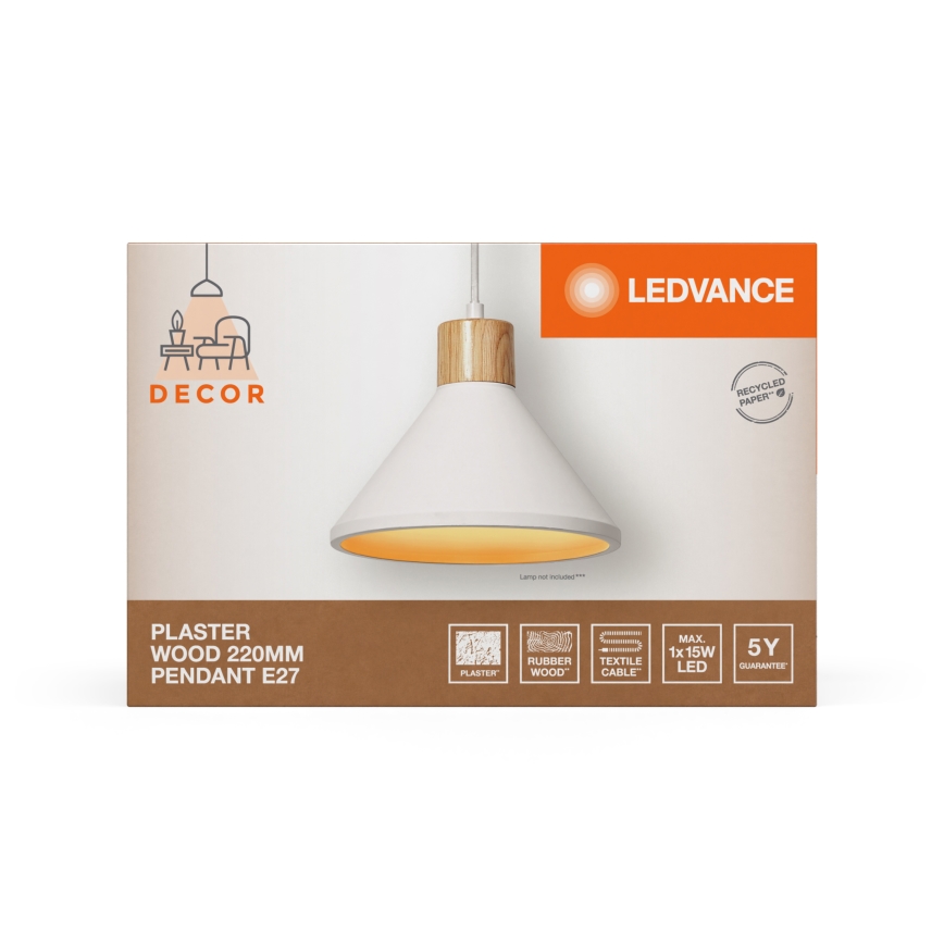 Ledvance - Ljuskrona med textilsladd DECOR PLASTER 1xE27/25W/230V diameter 22 cm plåster vit