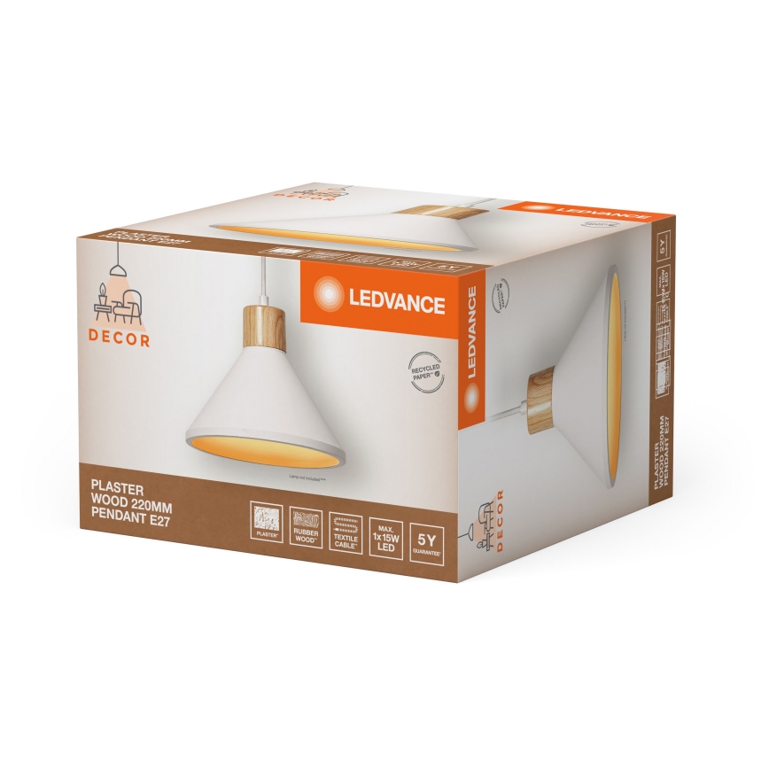 Ledvance - Ljuskrona med textilsladd DECOR PLASTER 1xE27/25W/230V diameter 22 cm plåster vit