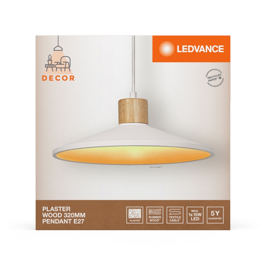 Ledvance - Ljuskrona med textilsladd DECOR PLASTER 1xE27/25W/230V diameter 32 cm plåster vit