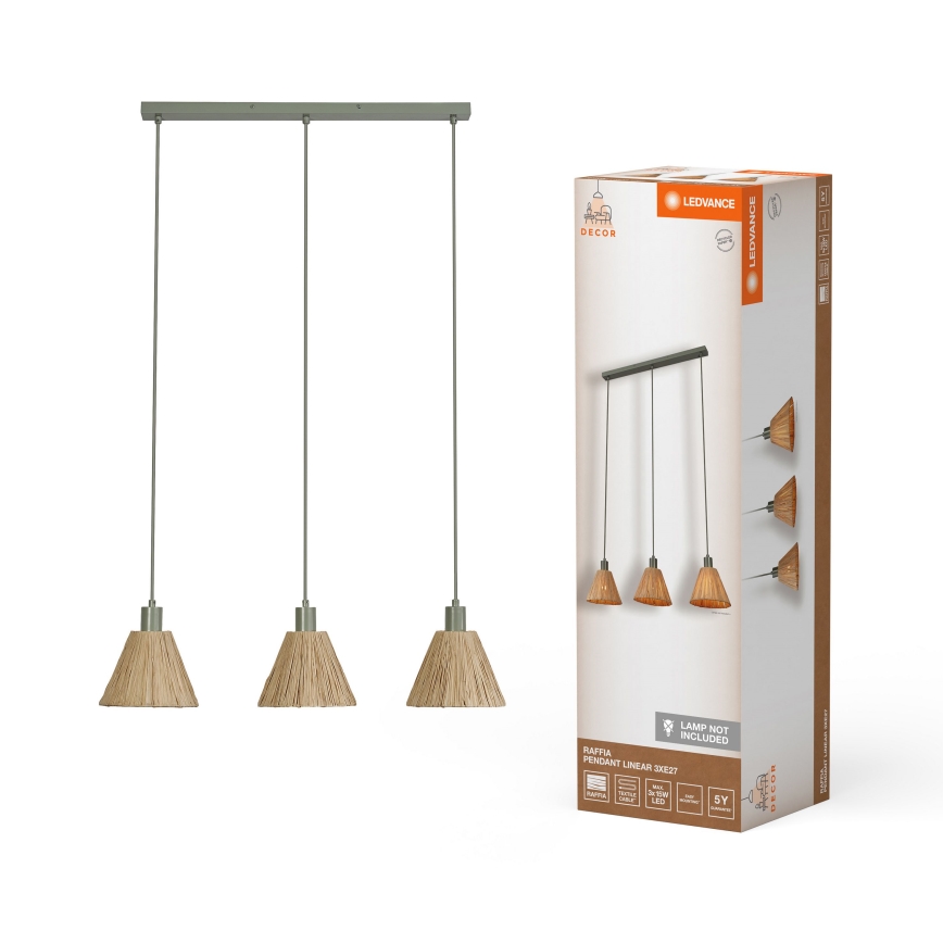 Ledvance - Ljuskrona med textilsladd DECOR RAFFIA 3xE27/15W/230V raffiabaster