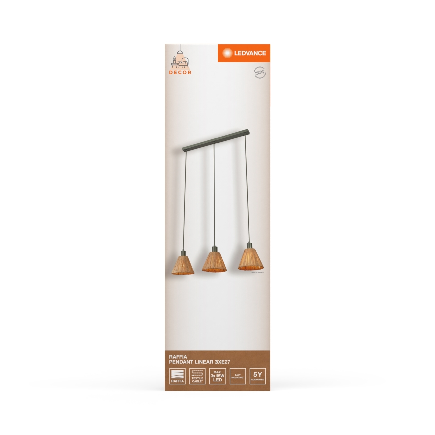 Ledvance - Ljuskrona med textilsladd DECOR RAFFIA 3xE27/15W/230V raffiabaster