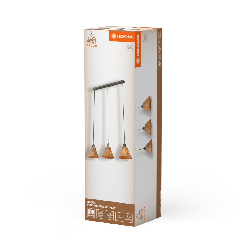 Ledvance - Ljuskrona med textilsladd DECOR RAFFIA 3xE27/15W/230V raffiabaster