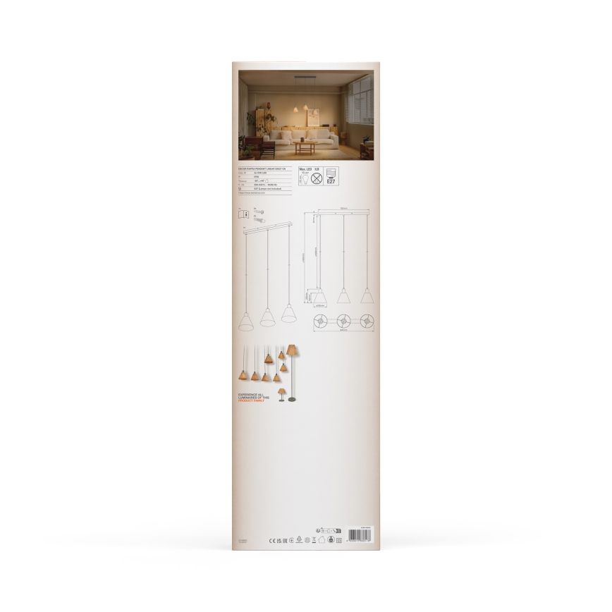 Ledvance - Ljuskrona med textilsladd DECOR RAFFIA 3xE27/15W/230V raffiabaster