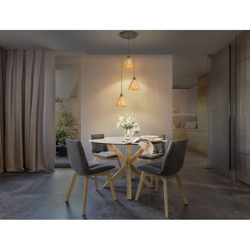 Ledvance - Ljuskrona med textilsladd DECOR RAFFIA 3xE27/15W/230V raffiabaster