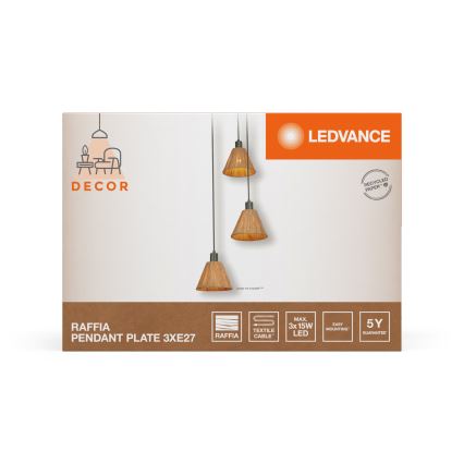 Ledvance - Ljuskrona med textilsladd DECOR RAFFIA 3xE27/15W/230V raffiabaster
