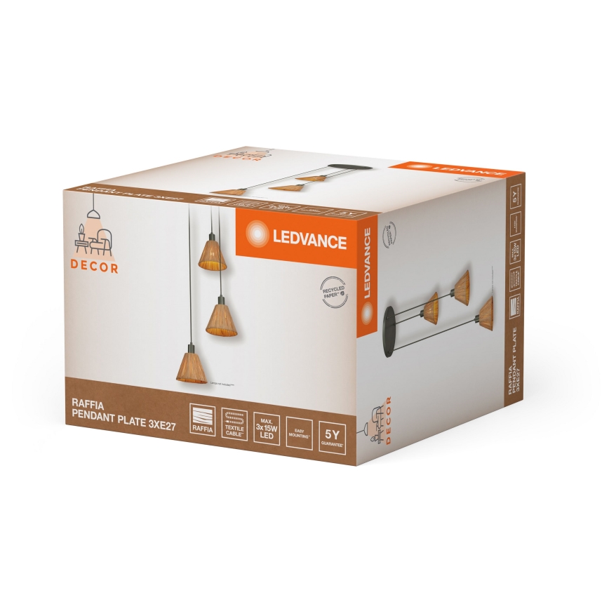 Ledvance - Ljuskrona med textilsladd DECOR RAFFIA 3xE27/15W/230V raffiabaster