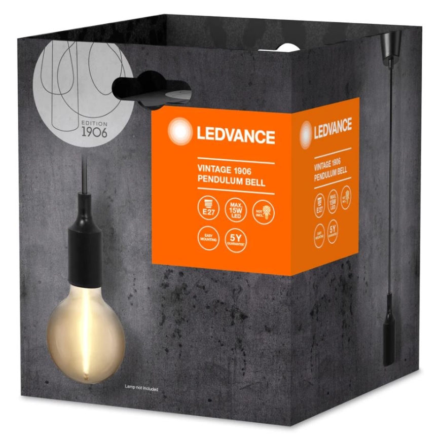 Ledvance - Ljuskrona med textilsladd PENDULUM BELL 1xE27/15W/230V svart