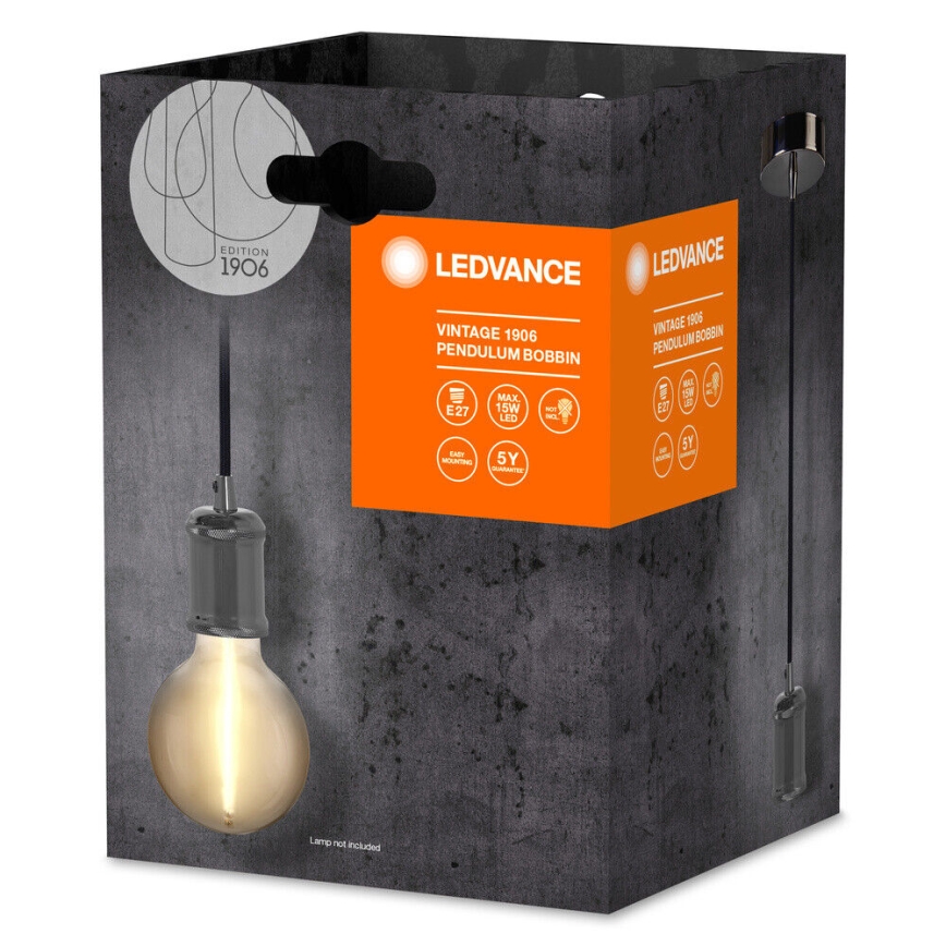 Ledvance - Ljuskrona med textilsladd PENDULUM ROBBIN 1xE27/15W/230V skinande krom