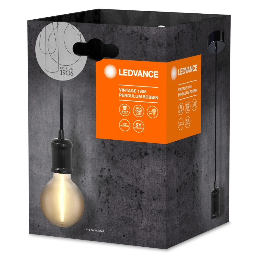 Ledvance - Ljuskrona med textilsladd PENDULUM ROBBIN 1xE27/15W/230V svart