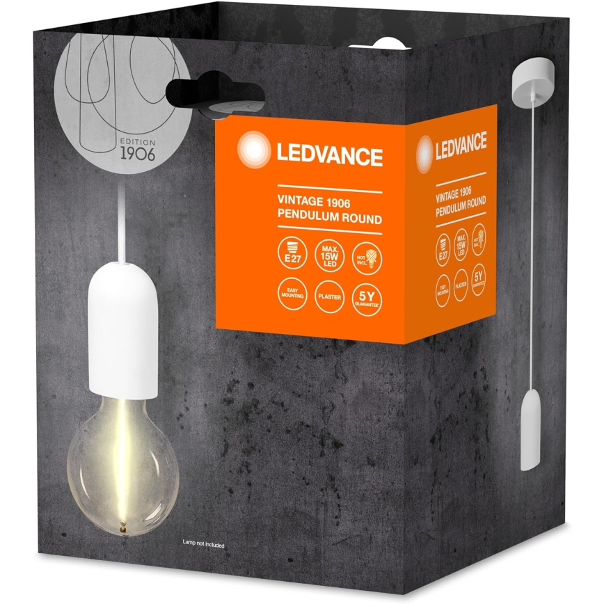 Ledvance - Ljuskrona med textilsladd PENDULUM ROUND 1xE27/15W/230V vit