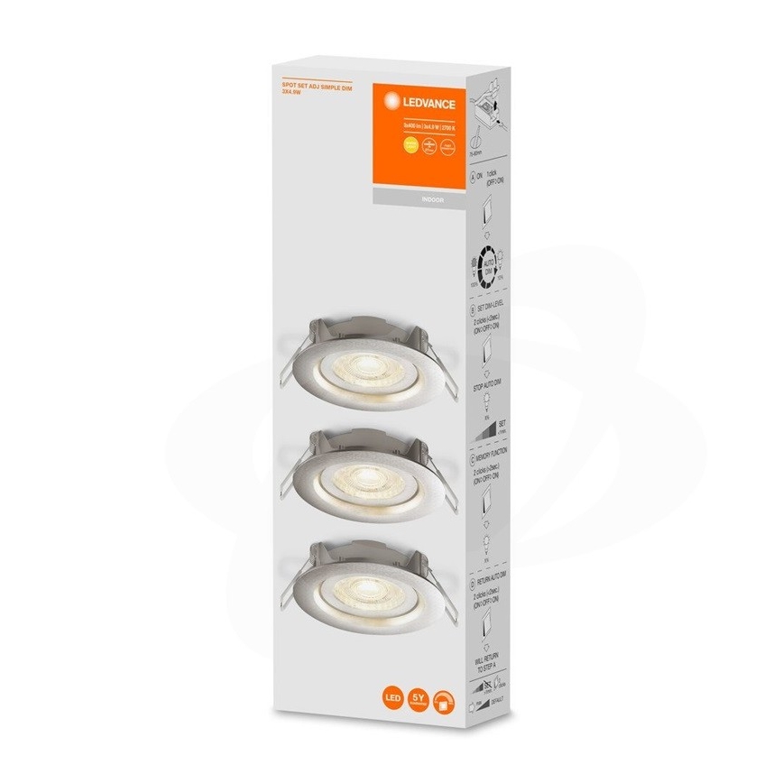 Ledvance - Set med 3 dimbara LED-infällda takarmaturer SIMPLE LED/4,9W/230V
