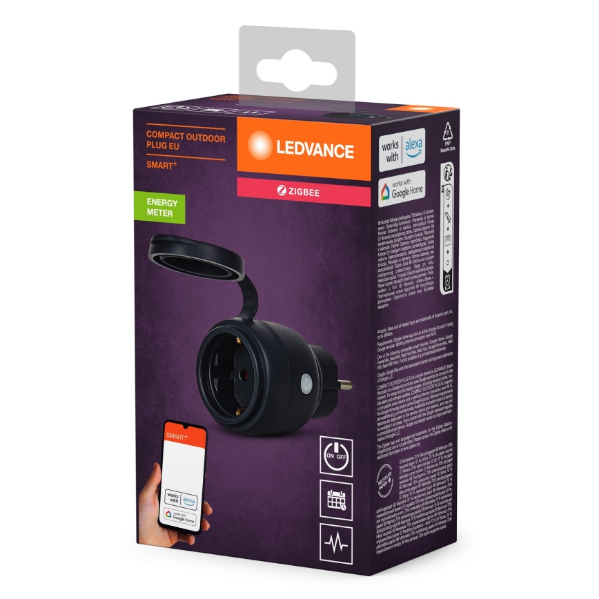 Ledvance - Smart utomhus uttag SMART+ 3680W/230V/Typ F/SCHUKO 16A IP44 svart