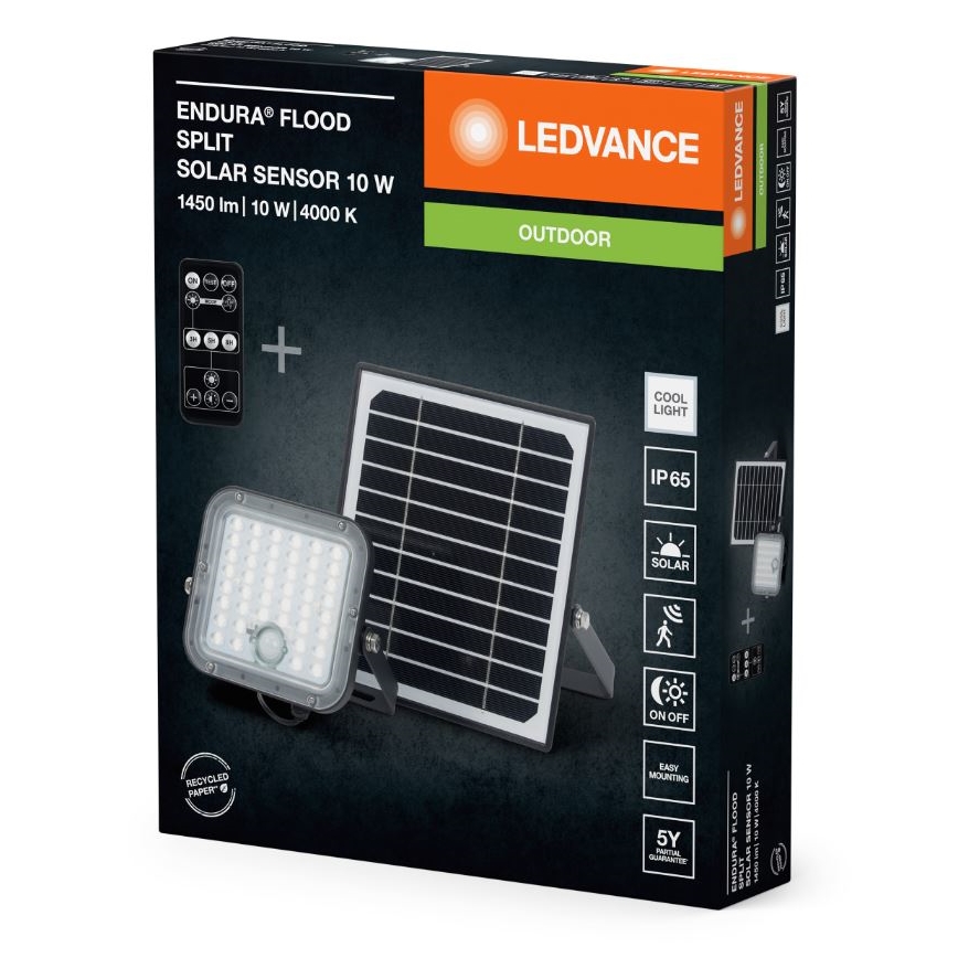 Ledvance - LED Dimbar solcellsstrålkastare med en rörelse- och skymningssensor FLOOD SPLIT LED/10W/3,2V 5000 mAh IP65 + fjärrkontroll