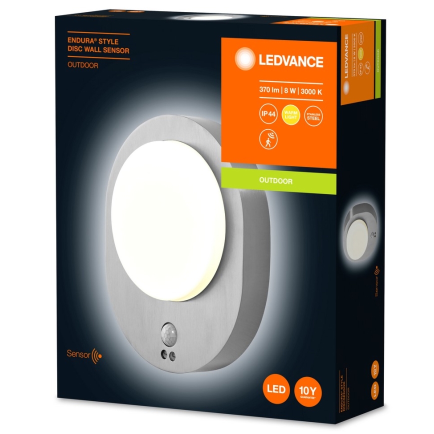 Ledvance - Utomhus LED vägglampa  med sensor  DISC LED/8W/230V IP44