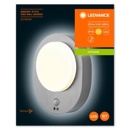 Ledvance - Utomhus LED vägglampa  med sensor  DISC LED/8W/230V IP44
