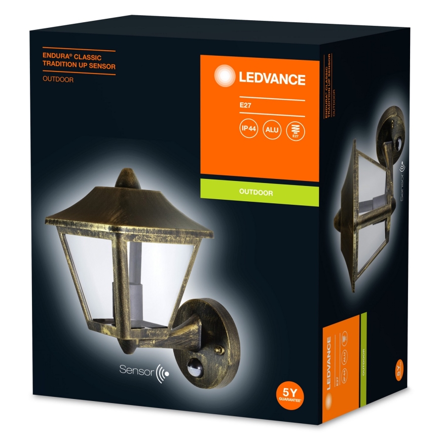 Ledvance - Utomhus Väggbelysning med sensor ENDURA 1xE27/60W/230V IP44
