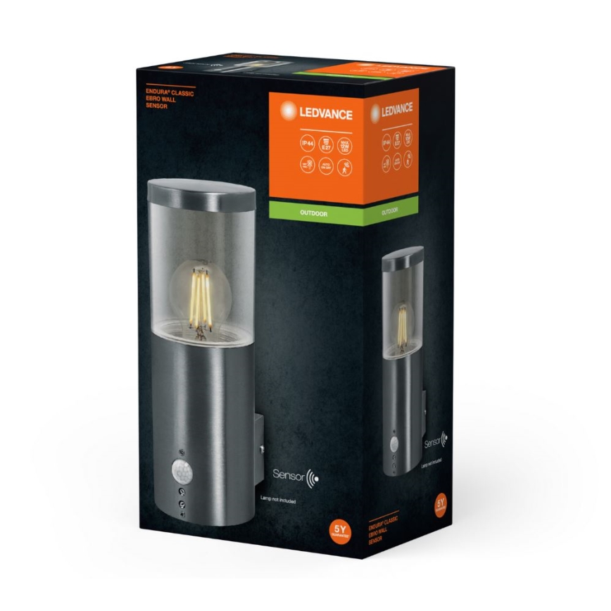 Ledvance - Utomhus vägglampa med sensor EBRO 1xE27/20W/230V IP44
