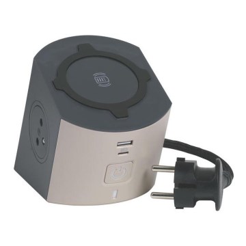 Legrand 049402 - Uttagsdelare med strömbrytare 2Z Typ E + USB-A + USB-C och trådlös laddning 10W 2m brun