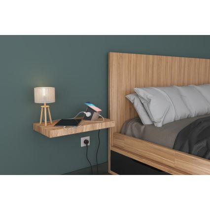 Legrand 049402 - Uttagsdelare med strömbrytare 2Z Typ E + USB-A + USB-C och trådlös laddning 10W 2m brun