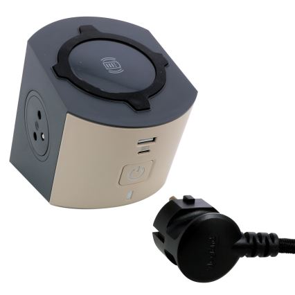 Legrand 049402 - Uttagsdelare med strömbrytare 2Z Typ E + USB-A + USB-C och trådlös laddning 10W 2m brun