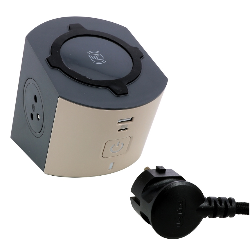Legrand 049402 - Uttagsdelare med strömbrytare 2Z Typ E + USB-A + USB-C och trådlös laddning 10W 2m brun