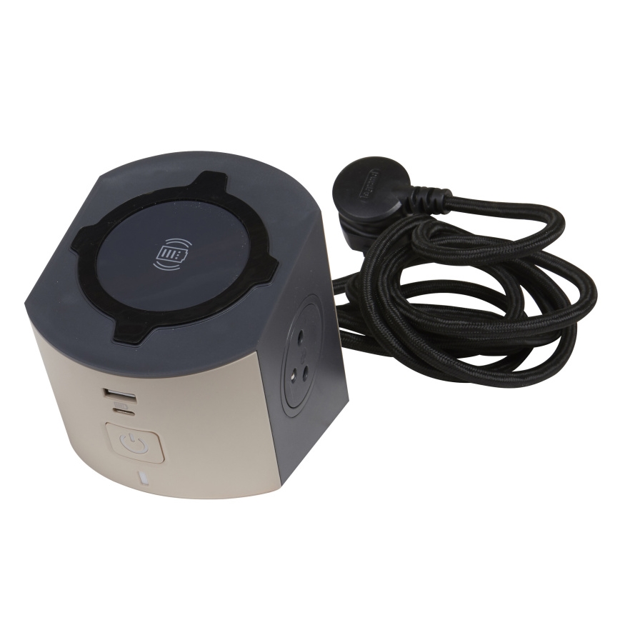 Legrand 049402 - Uttagsdelare med strömbrytare 2Z Typ E + USB-A + USB-C och trådlös laddning 10W 2m brun