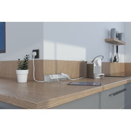 Legrand 049406 - Förlängningskabel 3Z Typ E + USB-A + USB-C 1m silver/vit