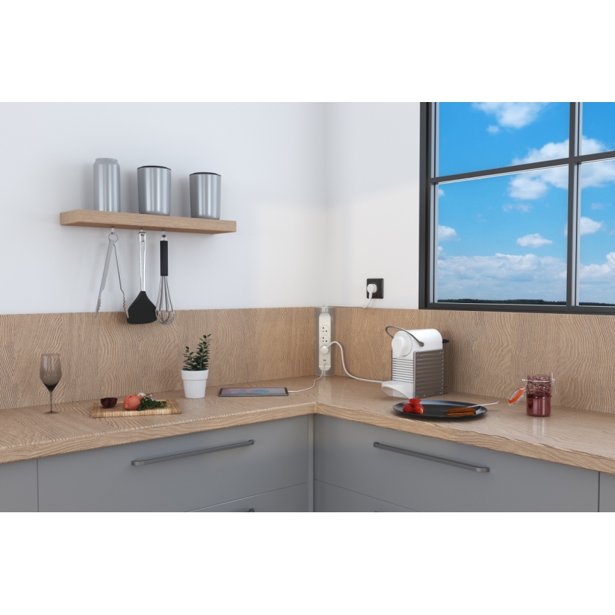 Legrand 049406 - Förlängningskabel 3Z Typ E + USB-A + USB-C 1m silver/vit