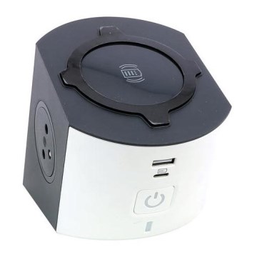 Legrand 049412 - Uttagsdelare med strömbrytare 2Z Typ E + USB-A + USB-C och trådlös laddning 10W 2m vit