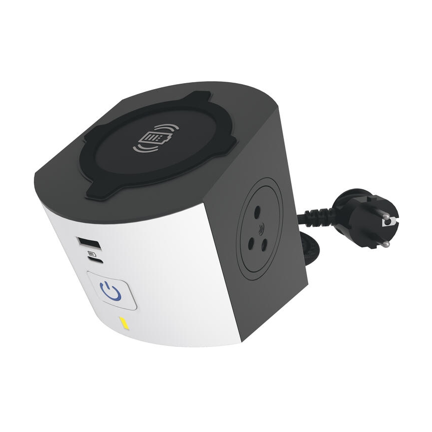 Legrand 049412 - Uttagsdelare med strömbrytare 2Z Typ E + USB-A + USB-C och trådlös laddning 10W 2m vit