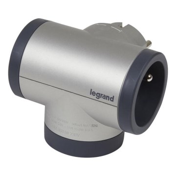 Legrand 049439 - Uttagssplitter roterande 2Z Typ E, F + USB-A + USB-C silver/svart