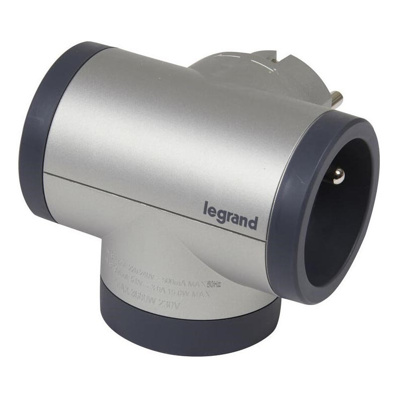 Legrand 049439 - Uttagssplitter roterande 2Z Typ E + USB-A + USB-C silver/svart