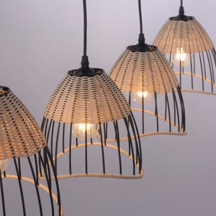 Leuchten Direkt 11156-79 - Ljuskrona med textilsladd REED 4xE27/60W/230V eukalyptus