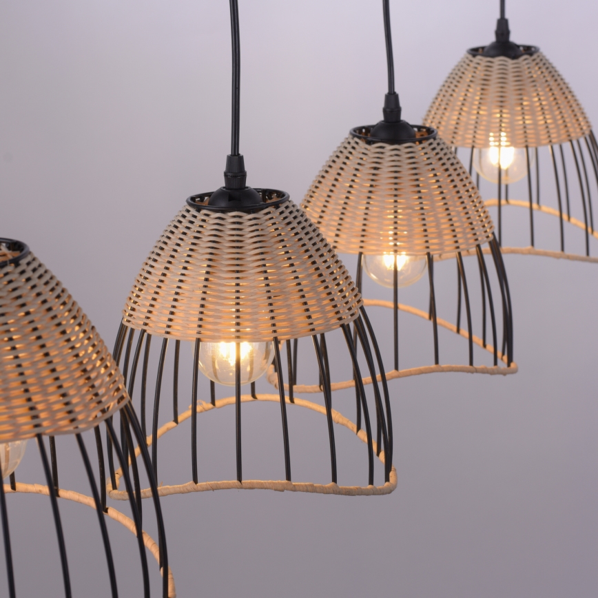 Leuchten Direkt 11156-79 - Ljuskrona med textilsladd REED 4xE27/60W/230V eukalyptus
