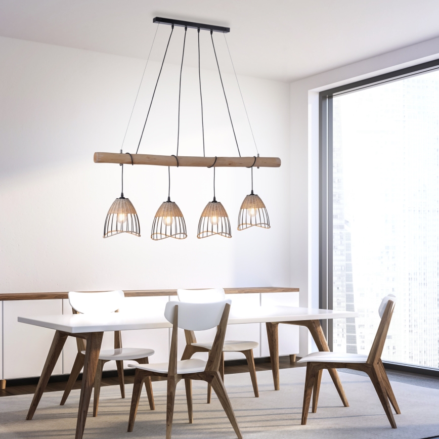 Leuchten Direkt 11156-79 - Ljuskrona med textilsladd REED 4xE27/60W/230V eukalyptus