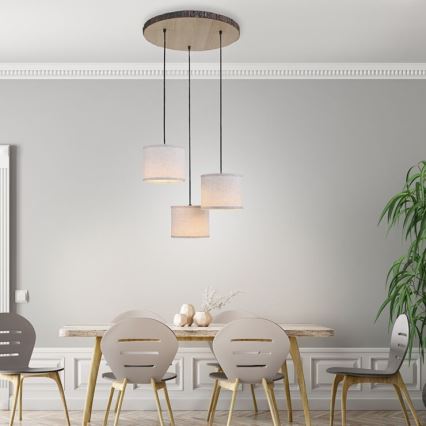 Leuchten Direkt 11236-79 - Ljuskrona med upphängningsrem BARK 3xE27/40W/230V trä
