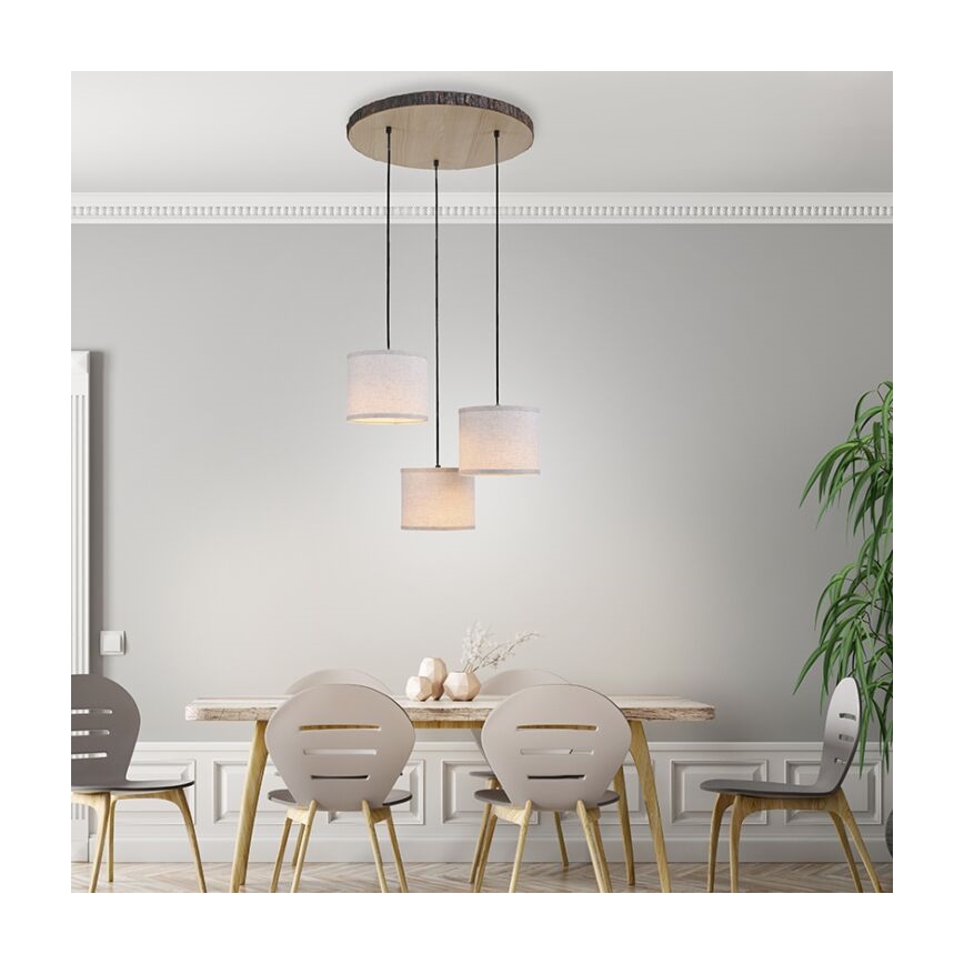 Leuchten Direkt 11236-79 - Ljuskrona med upphängningsrem BARK 3xE27/40W/230V trä