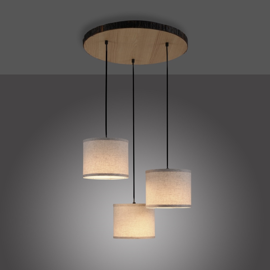 Leuchten Direkt 11236-79 - Ljuskrona med upphängningsrem BARK 3xE27/40W/230V trä