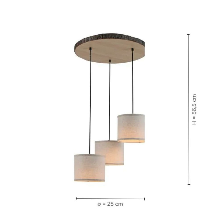Leuchten Direkt 11236-79 - Ljuskrona med upphängningsrem BARK 3xE27/40W/230V trä